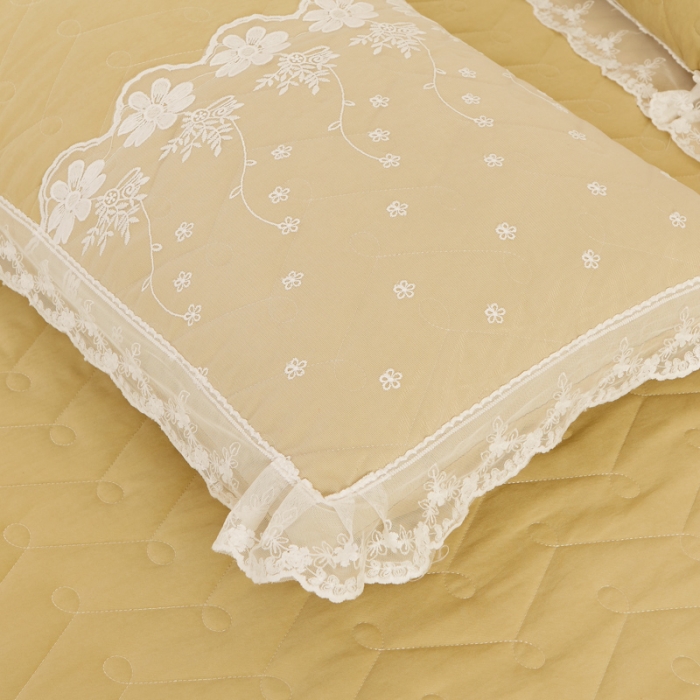 91家纺网 家纺一手货源 找家纺 恋尚 2023新款蜜桃棉夹棉床裙款四件套 花婷-橄榄黄