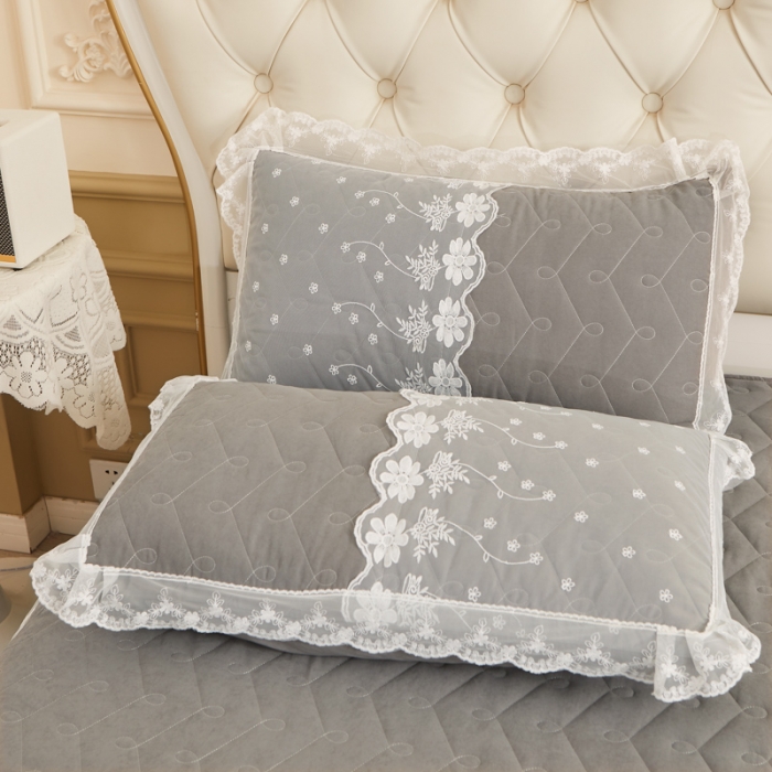 91家纺网 家纺一手货源 找家纺 恋尚 2023新款蜜桃棉夹棉床裙款四件套 花婷-灰色