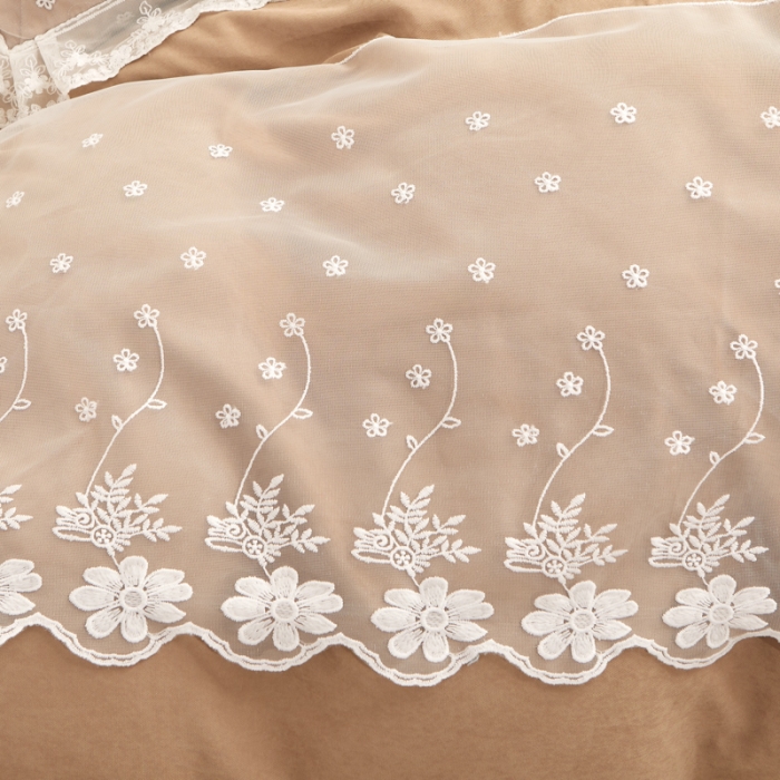 91家纺网 家纺一手货源 找家纺 恋尚 2023新款蜜桃棉夹棉床裙款四件套 花婷-卡其