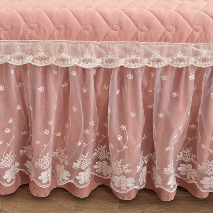 91家纺网 家纺一手货源 找家纺 恋尚 2023新款蜜桃棉夹棉床裙款四件套 花婷-玉色