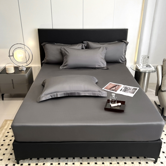 91家纺网 家纺一手货源 找家纺 秀色50支贡缎床笠单件全棉纯棉床罩三件套防滑床单床垫套罩床套梦易-帝王灰