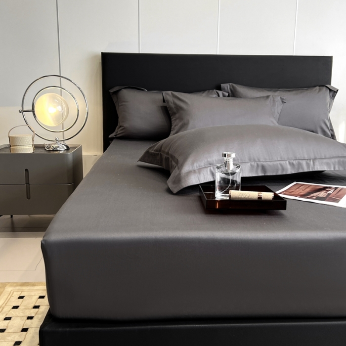 91家纺网 家纺一手货源 找家纺 秀色50支贡缎床笠单件全棉纯棉床罩三件套防滑床单床垫套罩床套梦易-帝王灰