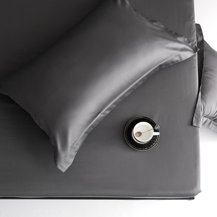 91家纺网 家纺一手货源 找家纺 秀色50支贡缎床笠单件全棉纯棉床罩三件套防滑床单床垫套罩床套梦易-帝王灰