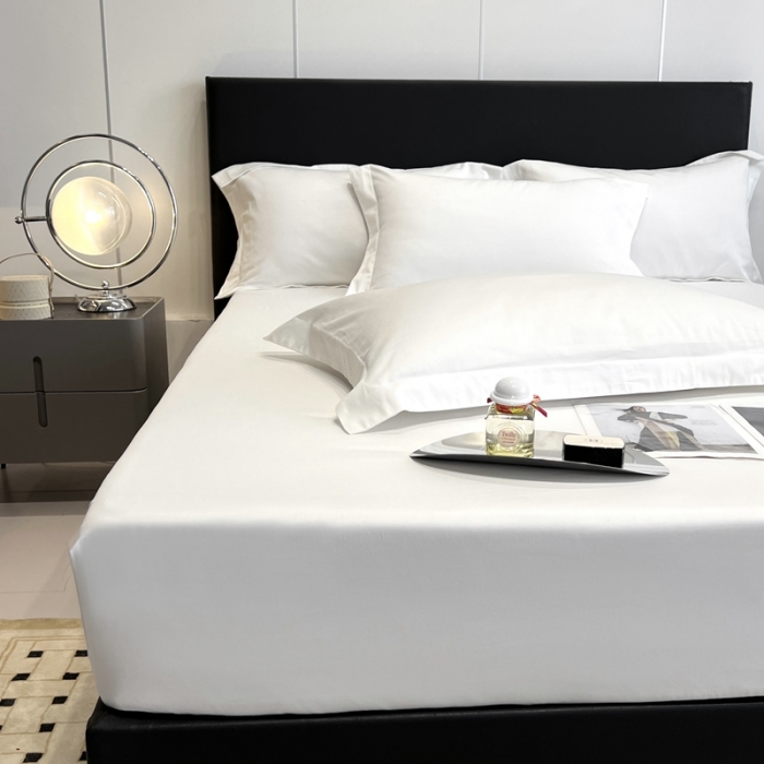 91家纺网 家纺一手货源 找家纺 秀色50支贡缎床笠单件全棉纯棉床罩三件套防滑床单床垫套罩床套梦易-皓月白