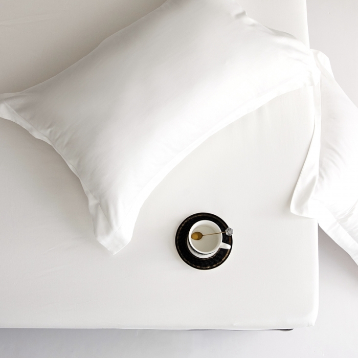 91家纺网 家纺一手货源 找家纺 秀色50支贡缎床笠单件全棉纯棉床罩三件套防滑床单床垫套罩床套梦易-皓月白