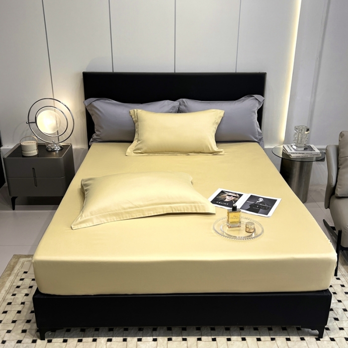 91家纺网 家纺一手货源 找家纺 秀色50支贡缎床笠单件全棉纯棉床罩三件套防滑床单床垫套罩床套梦易-奶茶米