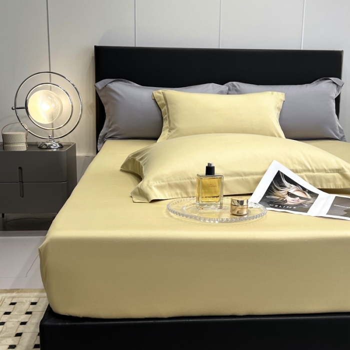 91家纺网 家纺一手货源 找家纺 秀色50支贡缎床笠单件全棉纯棉床罩三件套防滑床单床垫套罩床套梦易-奶茶米