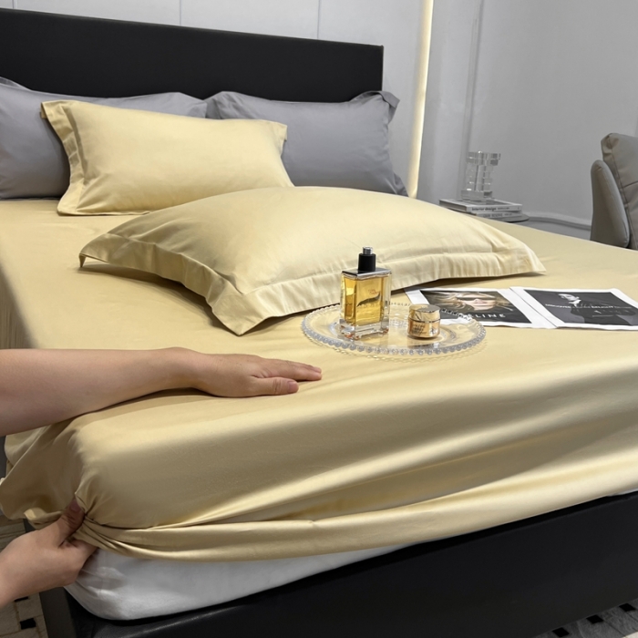91家纺网 家纺一手货源 找家纺 秀色50支贡缎床笠单件全棉纯棉床罩三件套防滑床单床垫套罩床套梦易-奶茶米