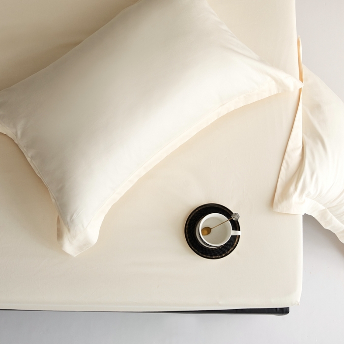 91家纺网 家纺一手货源 找家纺 秀色50支贡缎床笠单件全棉纯棉床罩三件套防滑床单床垫套罩床套梦易-奶昔白