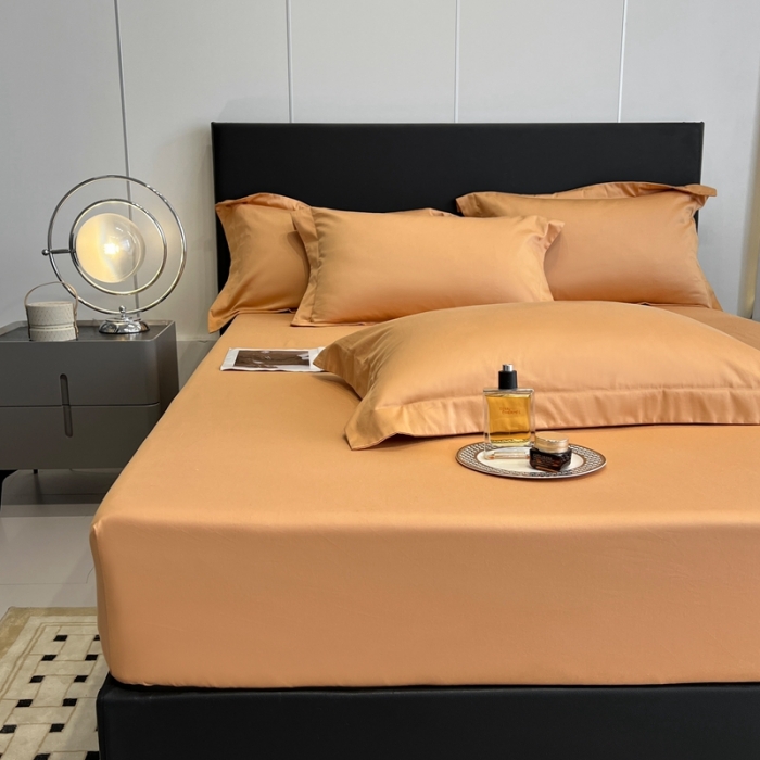 91家纺网 家纺一手货源 找家纺 秀色50支贡缎床笠单件全棉纯棉床罩三件套防滑床单床垫套罩床套梦易-南瓜橘