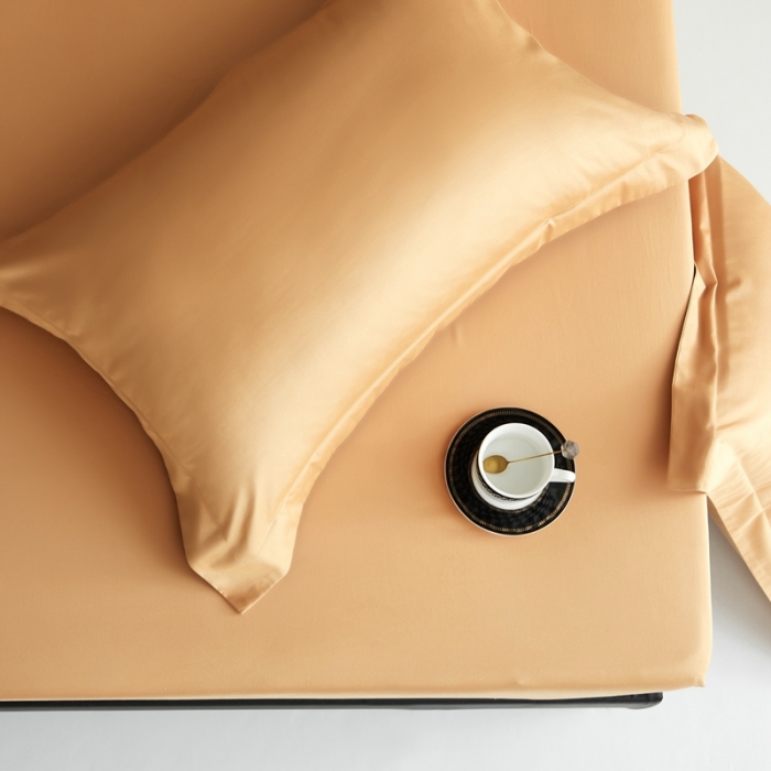 91家纺网 家纺一手货源 找家纺 秀色50支贡缎床笠单件全棉纯棉床罩三件套防滑床单床垫套罩床套梦易-南瓜橘