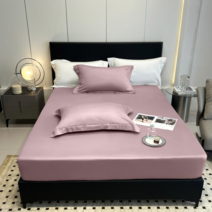 91家纺网 家纺一手货源 找家纺 秀色50支贡缎床笠单件全棉纯棉床罩三件套防滑床单床垫套罩床套梦易-香芋紫