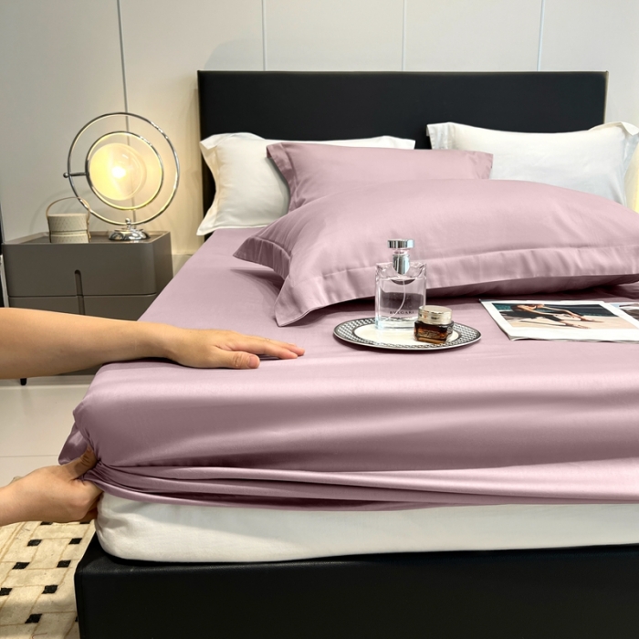 91家纺网 家纺一手货源 找家纺 秀色50支贡缎床笠单件全棉纯棉床罩三件套防滑床单床垫套罩床套梦易-香芋紫