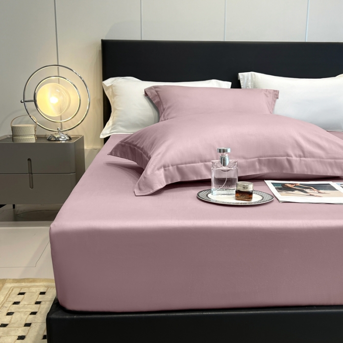 91家纺网 家纺一手货源 找家纺 秀色50支贡缎床笠单件全棉纯棉床罩三件套防滑床单床垫套罩床套梦易-香芋紫