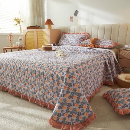 91家纺网 家纺一手货源 找家纺 恋尚 2023新款蜜桃棉印花夹棉床盖三件套 微微