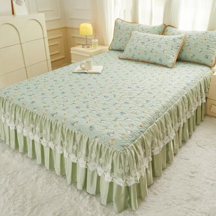 91家纺网 家纺一手货源 找家纺 （总）恋尚 2024新款加厚夹棉床裙款0.5乳胶凉席三件套