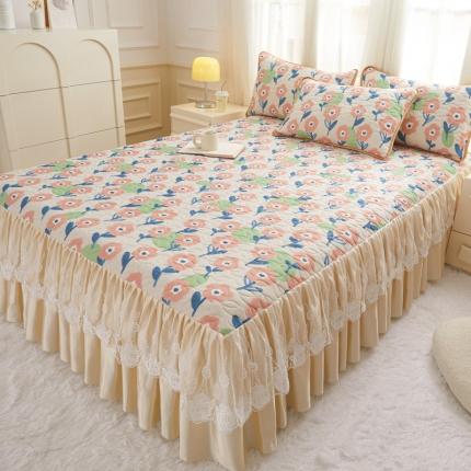 91家纺网 家纺一手货源 找家纺 （总）恋尚 2024新款加厚夹棉床裙款0.5乳胶凉席三件套