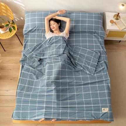 91家纺网 家纺一手货源 找家纺 恋人优选 2023新款A类全棉纯棉色织水洗棉睡袋 海蓝格