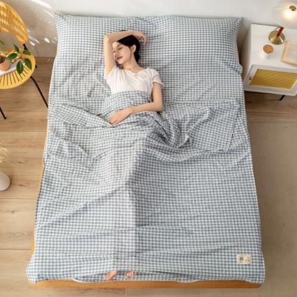 91家纺网 家纺一手货源 找家纺 恋人优选 2023新款A类全棉纯棉色织水洗棉睡袋 浅蓝小格