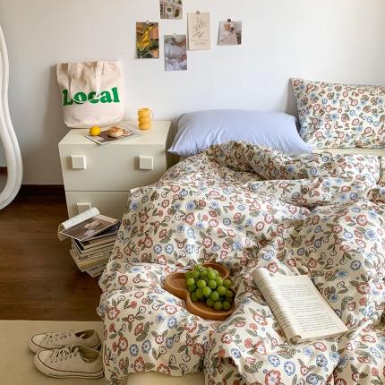 91家纺网 家纺一手货源 找家纺 六巷胡同 2023新款ins韩国博主风小碎花混搭四件套 城虞牡丹