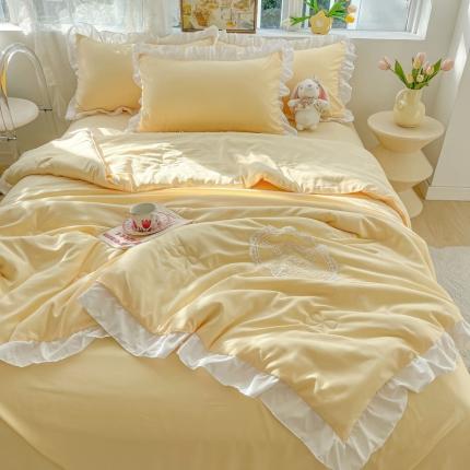 十里居 2023新款水洗棉麻蕾丝韩版床裙夏被四件套 阳光黄