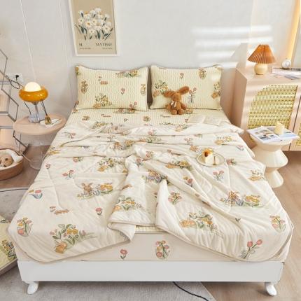 91家纺网 家纺一手货源 找家纺 推推 2025新款 凉感丝夏被 兔恋花