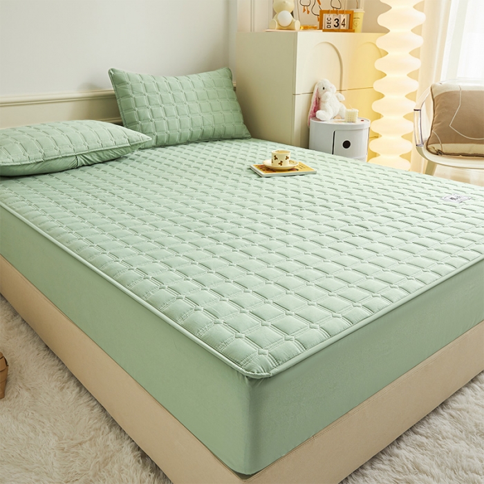 91家纺网 家纺一手货源 找家纺 给笠 2024新款全棉方格大豆夹棉床笠 全棉方格-薄荷绿