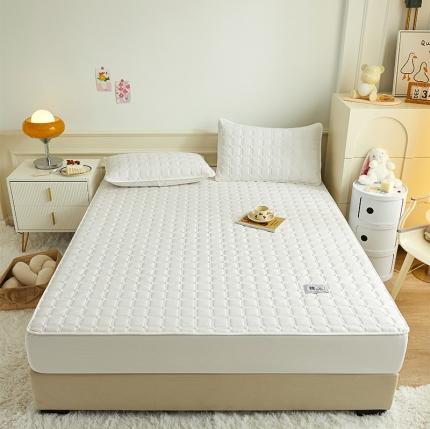 给笠 2024新款全棉方格大豆夹棉床笠 全棉方格-淡雅白