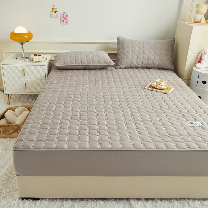 91家纺网 家纺一手货源 找家纺 给笠 2024新款全棉方格大豆夹棉床笠 全棉方格-雅灰