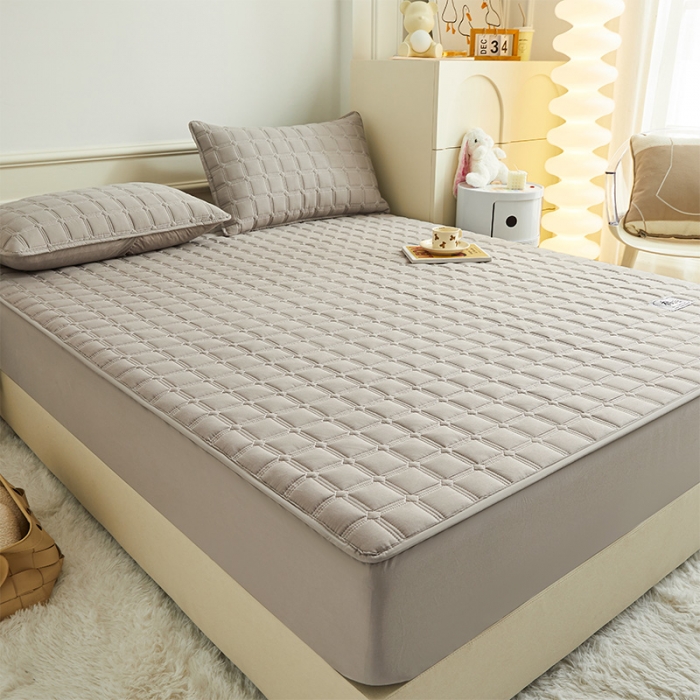 91家纺网 家纺一手货源 找家纺 给笠 2024新款全棉方格大豆夹棉床笠 全棉方格-雅灰