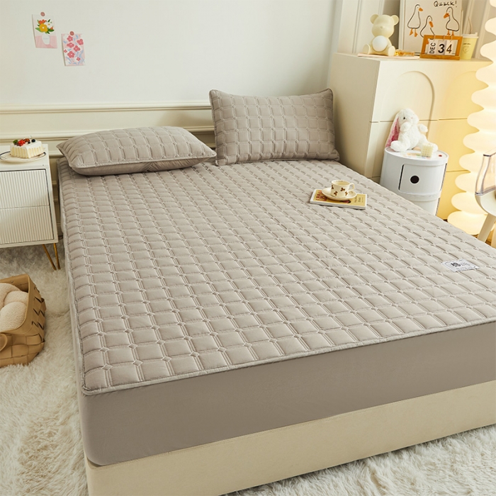 91家纺网 家纺一手货源 找家纺 给笠 2024新款全棉方格大豆夹棉床笠 全棉方格-雅灰