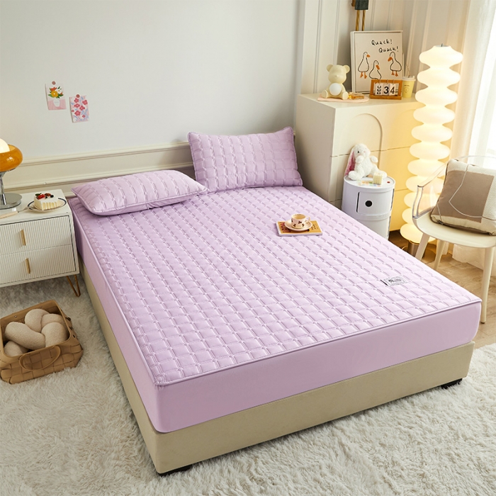 91家纺网 家纺一手货源 找家纺 给笠 2024新款全棉方格大豆夹棉床笠 全棉方格-雅雪青