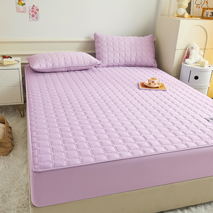 91家纺网 家纺一手货源 找家纺 给笠 2024新款全棉方格大豆夹棉床笠 全棉方格-雅雪青