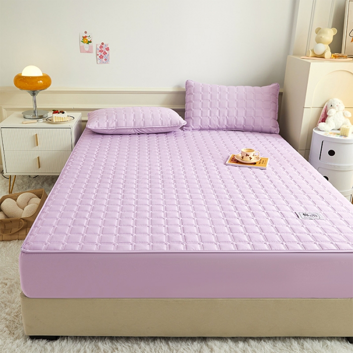 91家纺网 家纺一手货源 找家纺 给笠 2024新款全棉方格大豆夹棉床笠 全棉方格-雅雪青