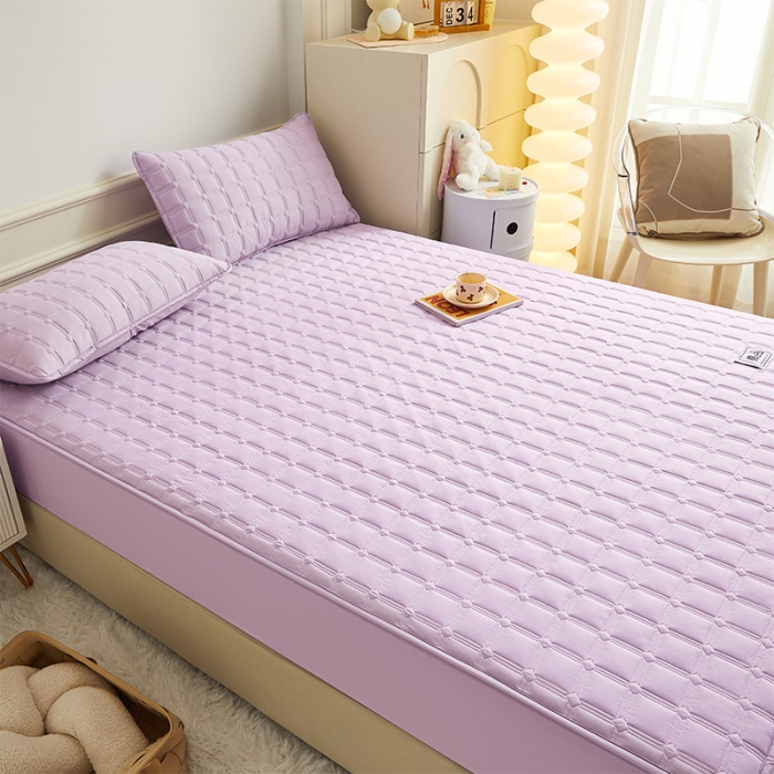 91家纺网 家纺一手货源 找家纺 给笠 2024新款全棉方格大豆夹棉床笠 全棉方格-雅雪青