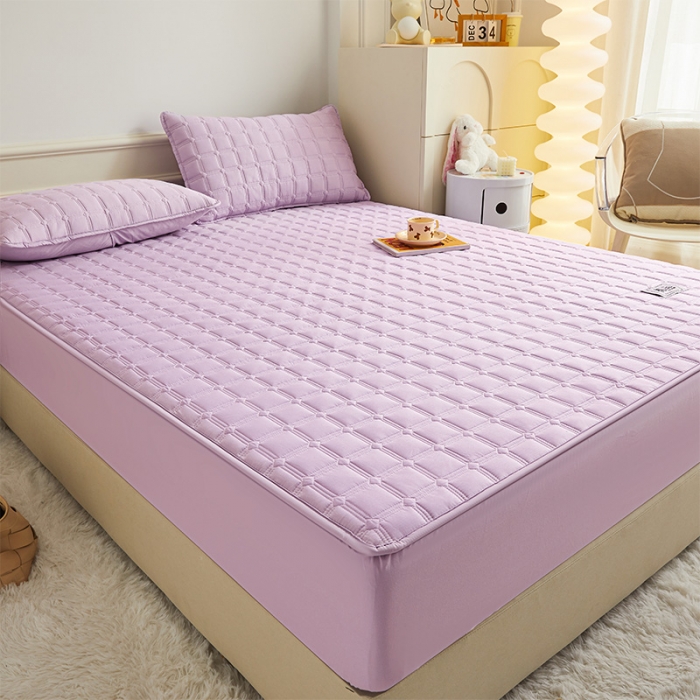 91家纺网 家纺一手货源 找家纺 给笠 2024新款全棉方格大豆夹棉床笠 全棉方格-雅雪青