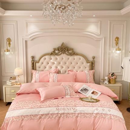 91家纺网 家纺一手货源 找家纺 博纳家纺 2023新款13372喷气双面纯棉四件套 -花旗 淡雅粉