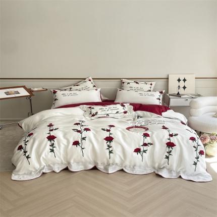 91家纺网 家纺一手货源 找家纺 星野 2023新款80天丝法式玫瑰四件套