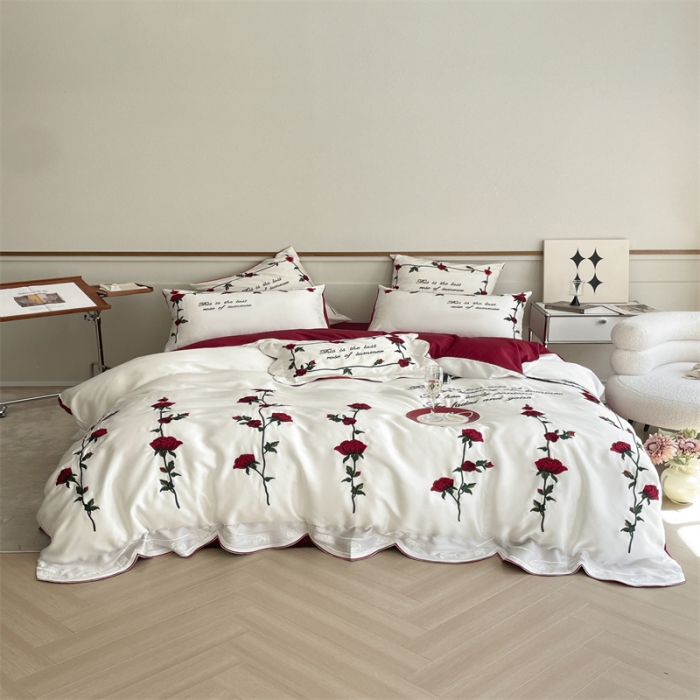 91家纺网 家纺一手货源 找家纺 星野 2023新款80天丝法式玫瑰四件套