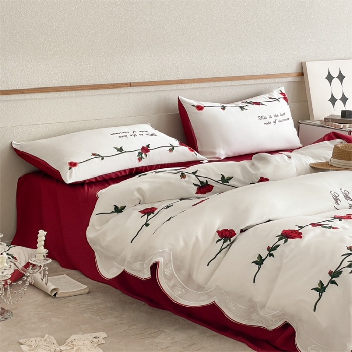 91家纺网 家纺一手货源 找家纺 星野 2023新款80天丝法式玫瑰四件套