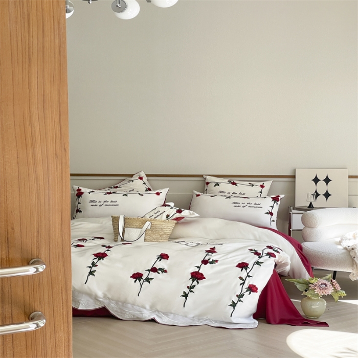 91家纺网 家纺一手货源 找家纺 星野 2023新款80天丝法式玫瑰四件套