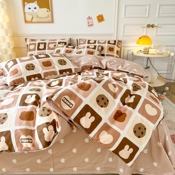 91家纺网 家纺一手货源 找家纺 柠馨 2023新款13376复古系列全棉四件套（硬包）爱心饼干