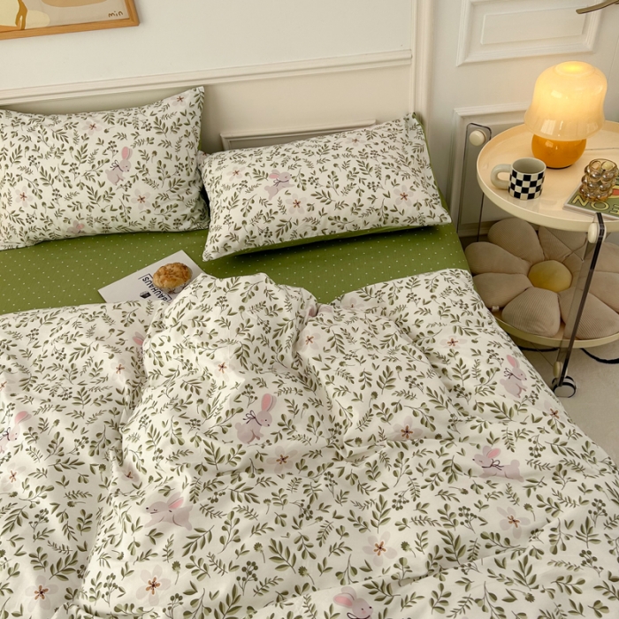 91家纺网 家纺一手货源 找家纺 柠馨 2023新款13376复古系列全棉四件套（硬包）花丛兔