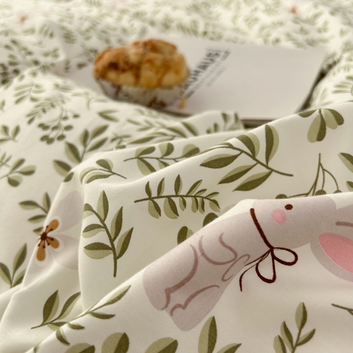 91家纺网 家纺一手货源 找家纺 柠馨 2023新款13376复古系列全棉四件套（硬包）花丛兔