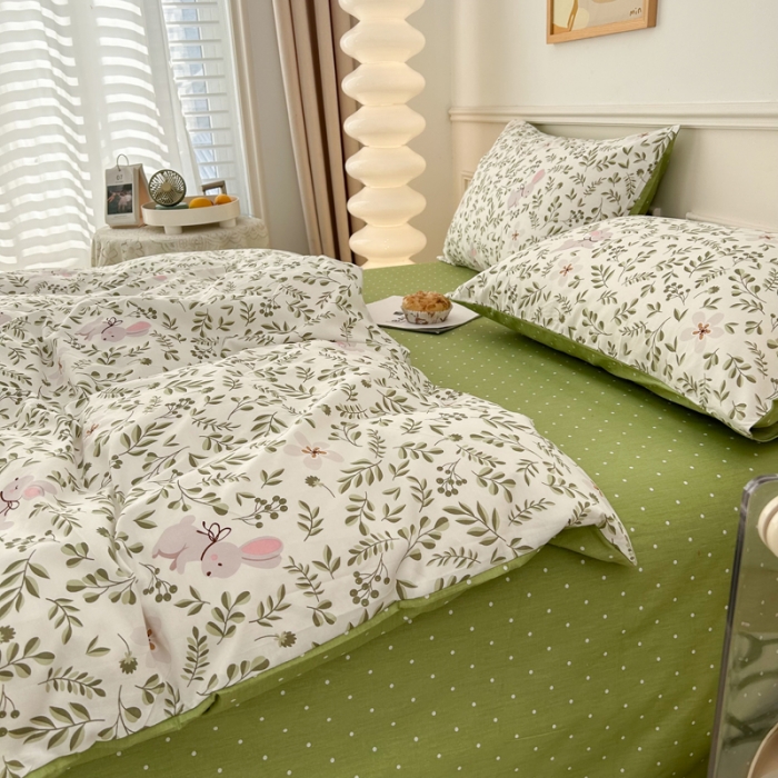 91家纺网 家纺一手货源 找家纺 柠馨 2023新款13376复古系列全棉四件套（硬包）花丛兔