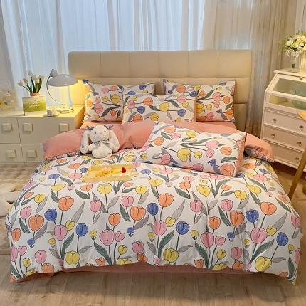 妖妖家纺2023新款水洗棉麻四件套 淘气郁金香