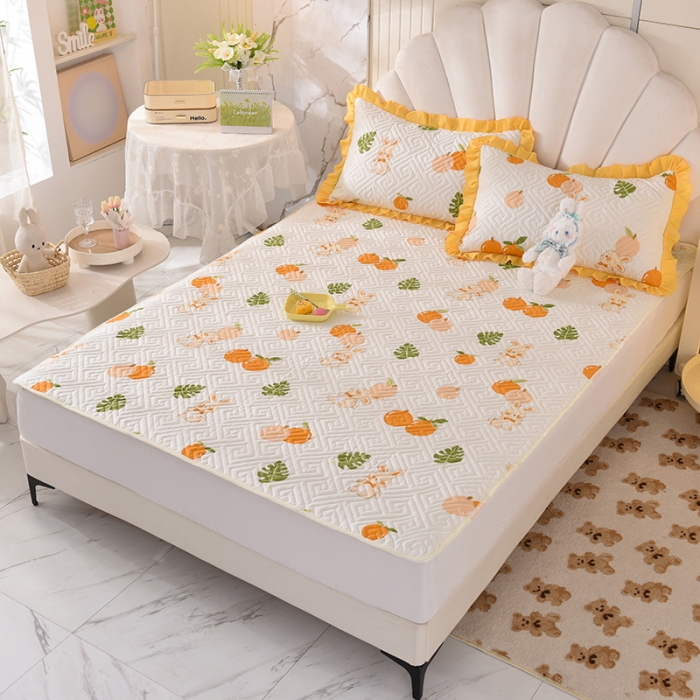 91家纺网 家纺一手货源 找家纺 美达家纺 新款全棉夹棉防滑可机洗床盖床垫全棉床垫直边软席款甜橙小兔