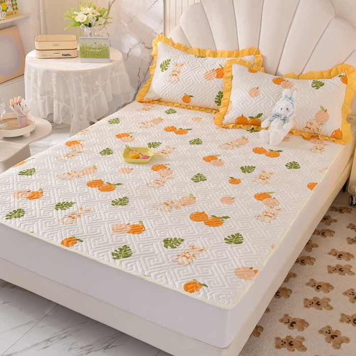 91家纺网 家纺一手货源 找家纺 美达家纺 新款全棉夹棉防滑可机洗床盖床垫全棉床垫直边软席款甜橙小兔