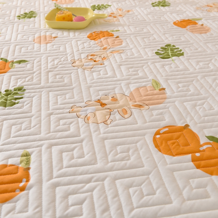 91家纺网 家纺一手货源 找家纺 美达家纺 新款全棉夹棉防滑可机洗床盖床垫全棉床垫直边软席款甜橙小兔