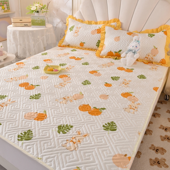 91家纺网 家纺一手货源 找家纺 美达家纺 新款全棉夹棉防滑可机洗床盖床垫全棉床垫直边软席款甜橙小兔